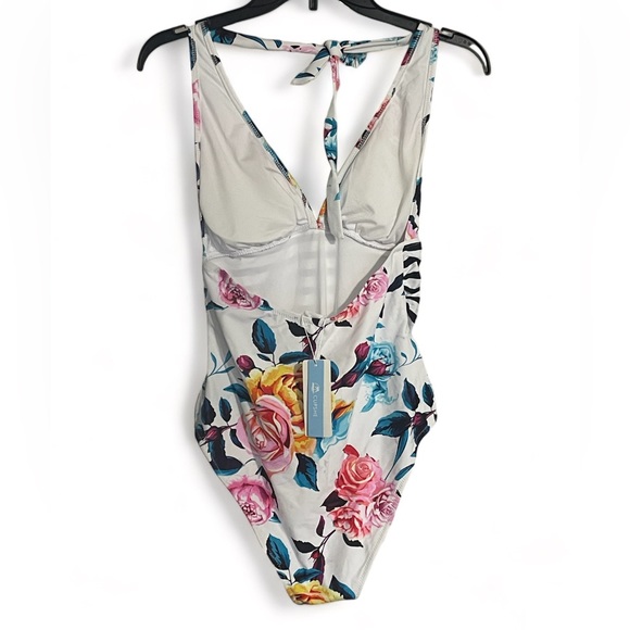 Cupche ☀️ Women V Neck One Piece Swimsuit Halter Backless Ruched Tummy - Picture 2 of 3